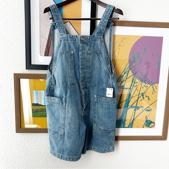 NWT Free People Set It Off Shortalls Denim Overalls - Picture 2 of 4